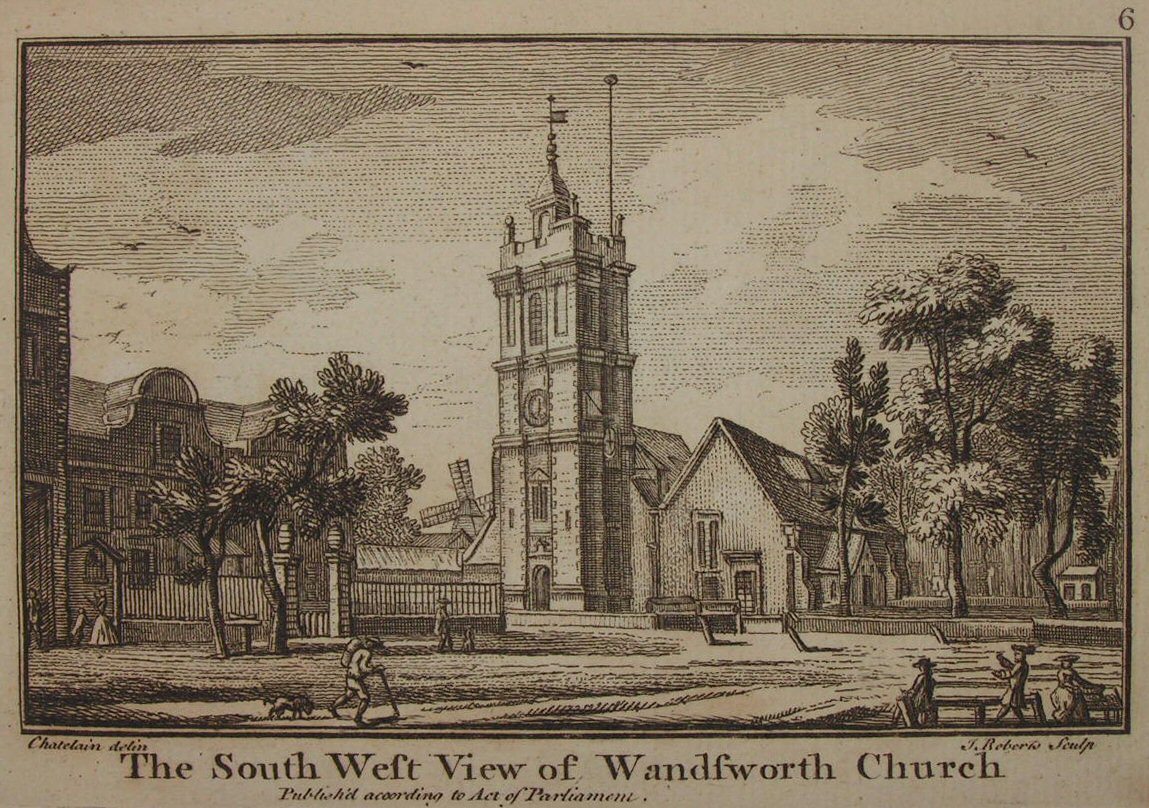 Print - The South West View of Wandsworth Church - Roberts